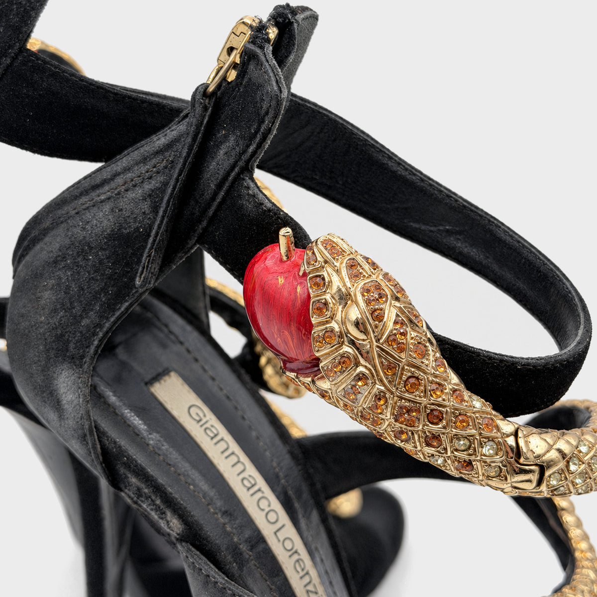 Golden Snake Embellished Black Heels Gianmarco Lorenzi
