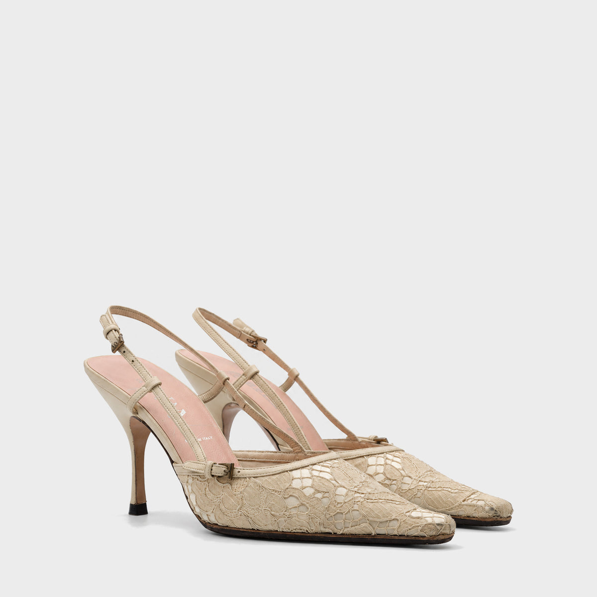 Ivory Lace Slingback Heels Prada