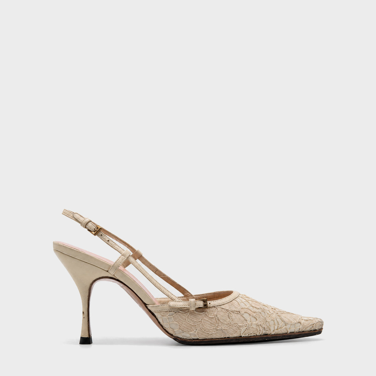 Ivory Lace Slingback Heels Prada
