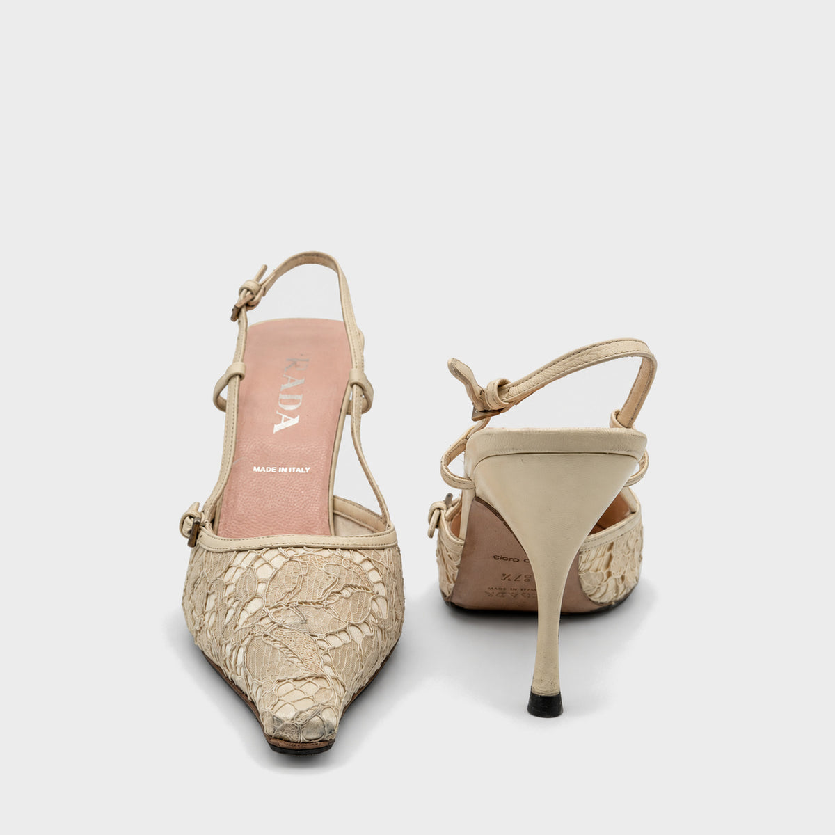 Ivory Lace Slingback Heels Prada
