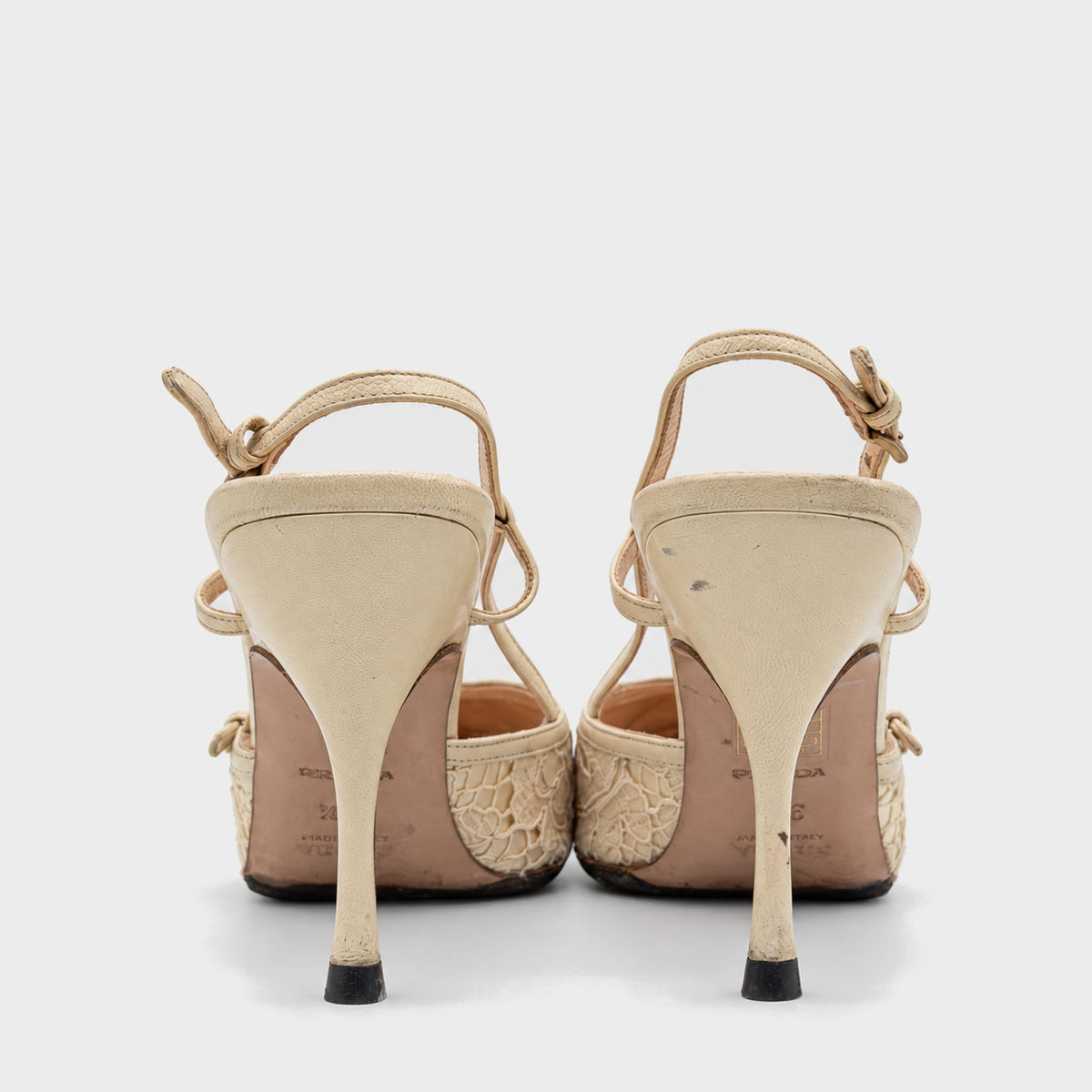 Ivory Lace Slingback Heels Prada