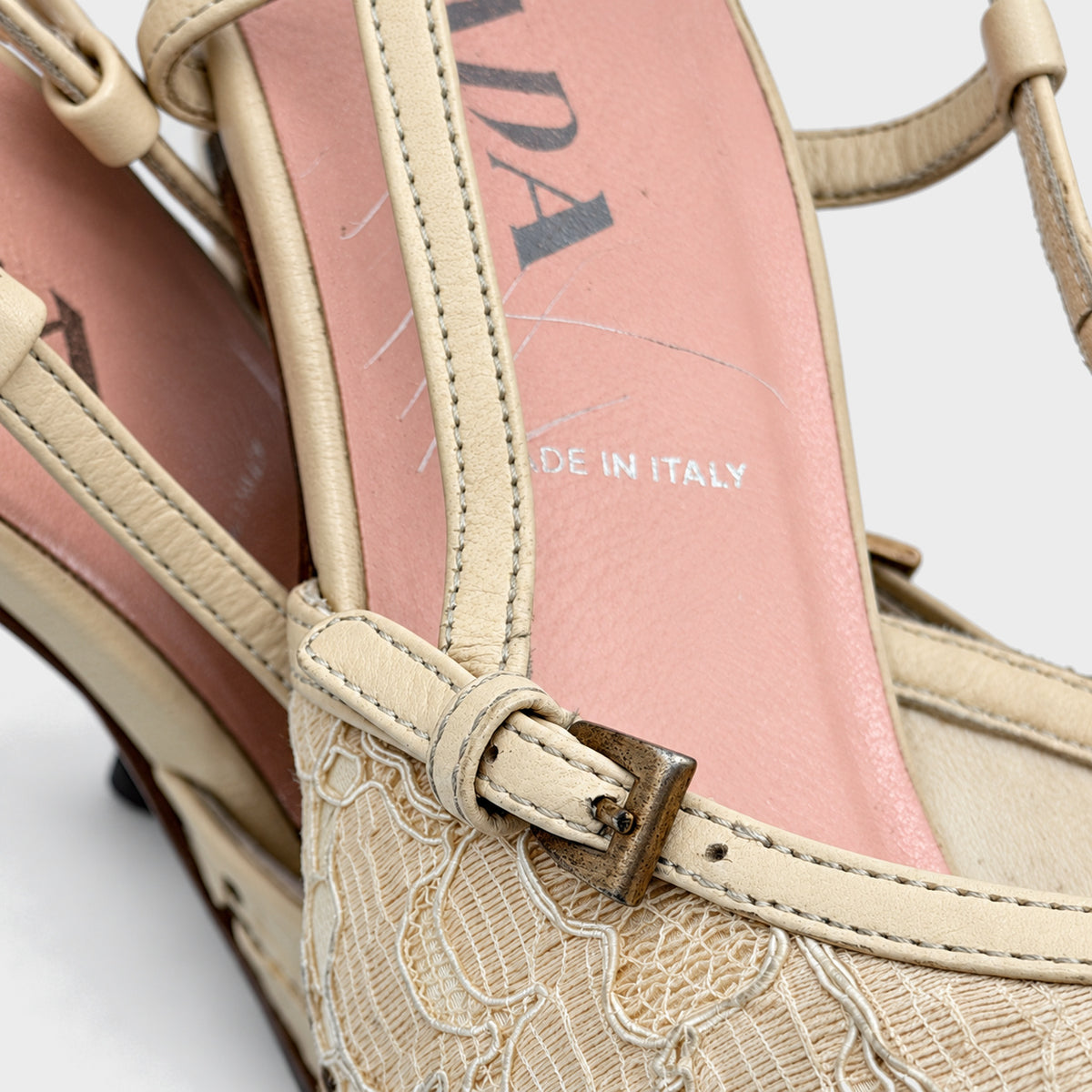 Ivory Lace Slingback Heels Prada