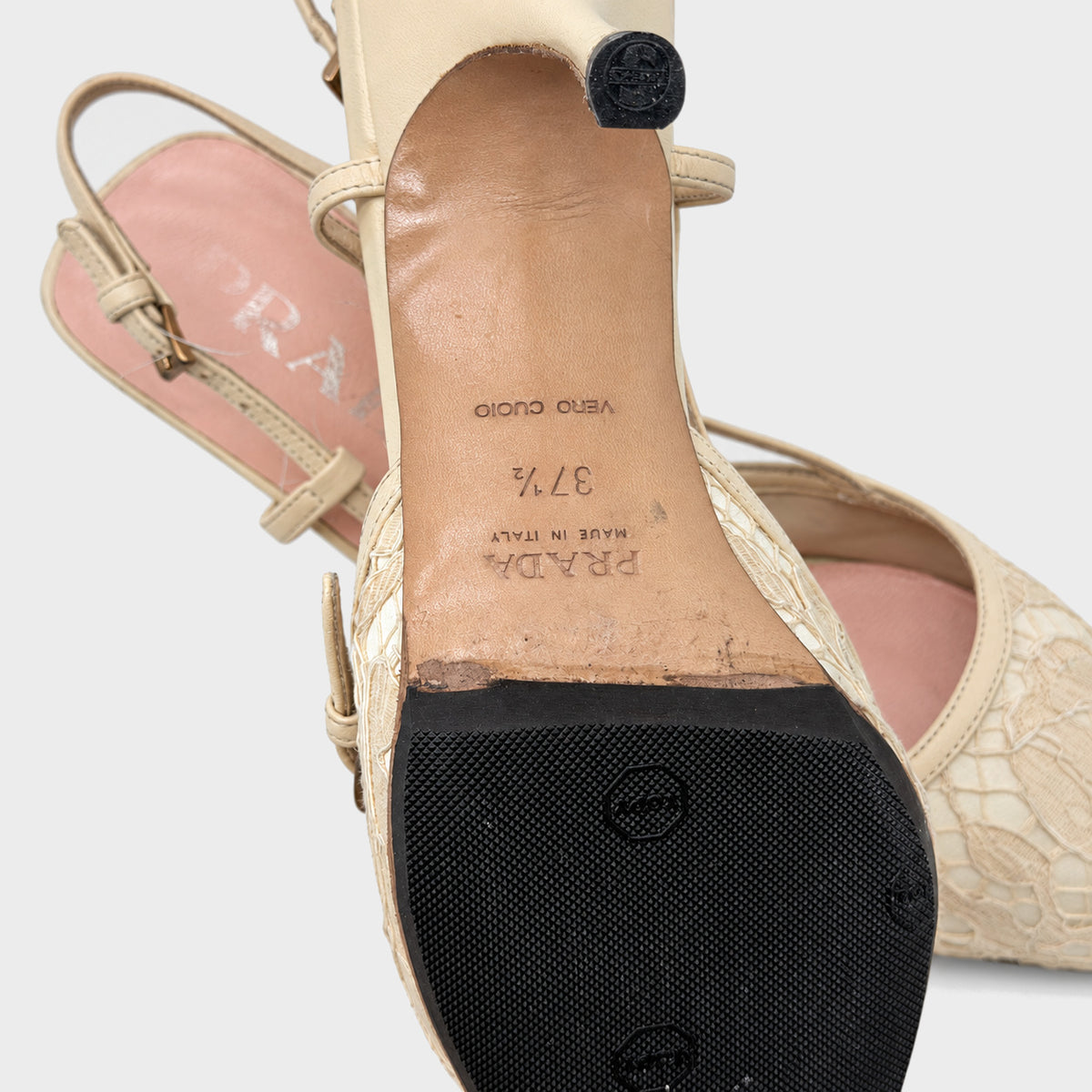 Ivory Lace Slingback Heels Prada