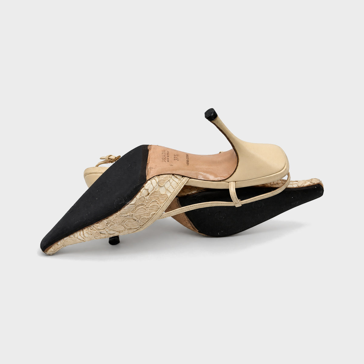 Ivory Lace Slingback Heels Prada