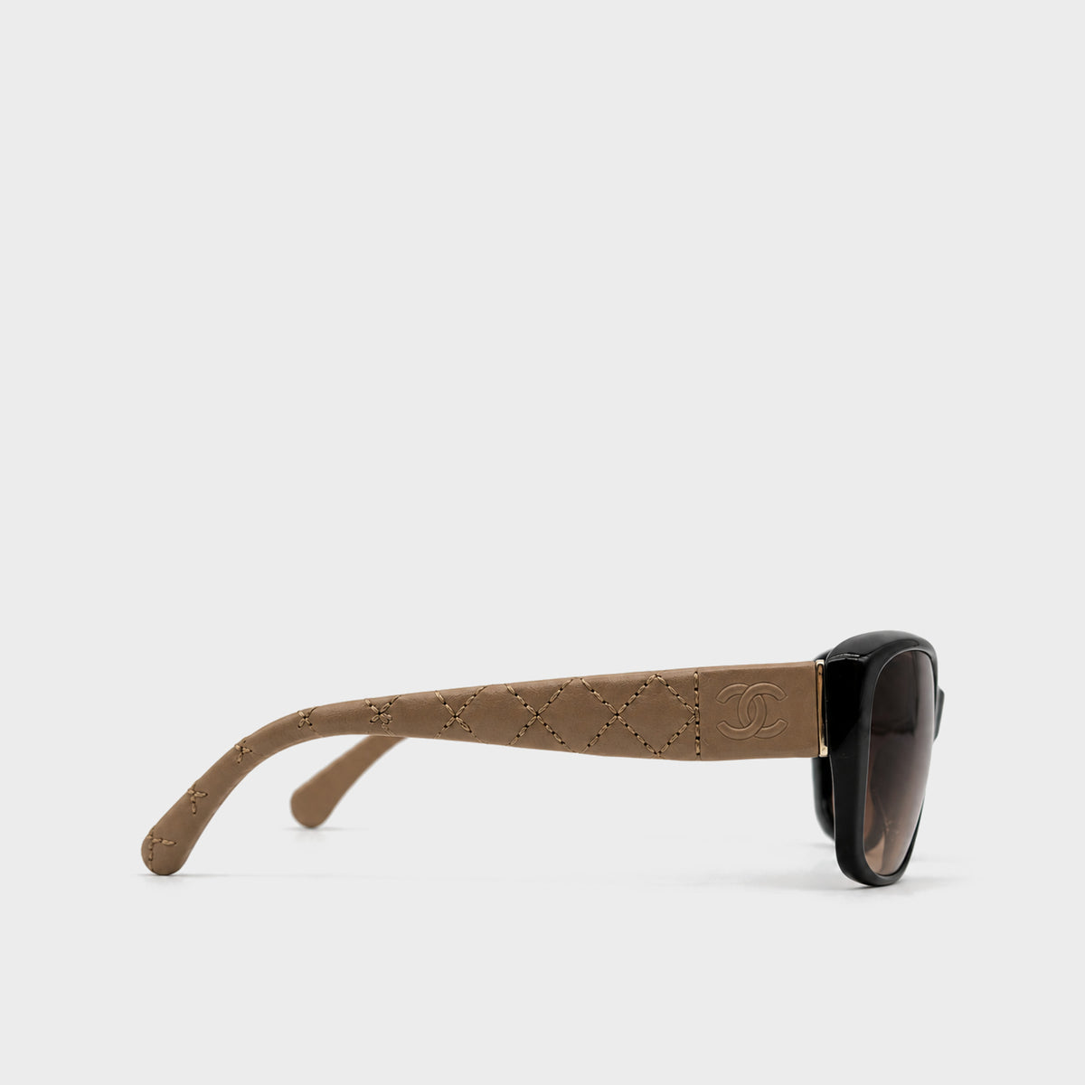 Black & Beige Leather Quilted Sunglasses Chanel