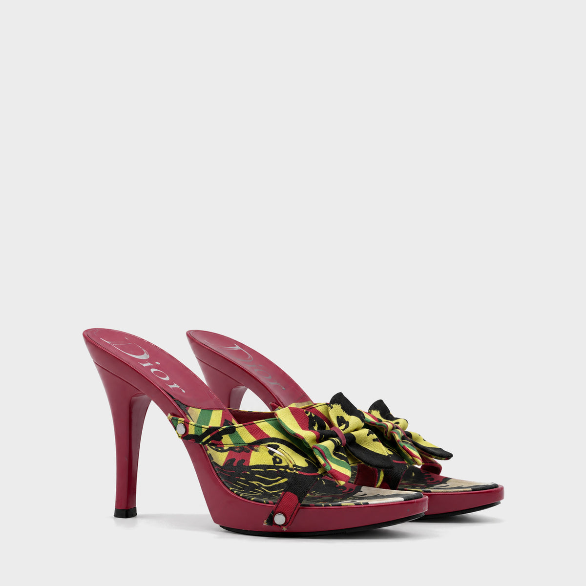 Red Rasta Bow Platform Mules Christian Dior FW 2004 by John Galliano