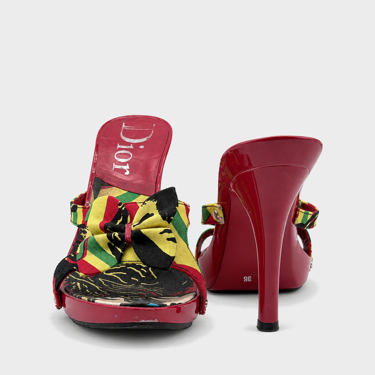 Red Rasta Bow Platform Mules Christian Dior FW 2004 by John Galliano