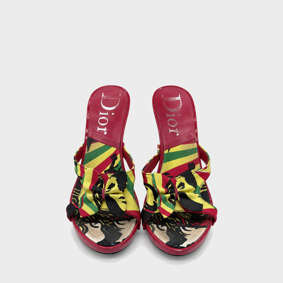 Red Rasta Bow Platform Mules Christian Dior FW 2004 by John Galliano