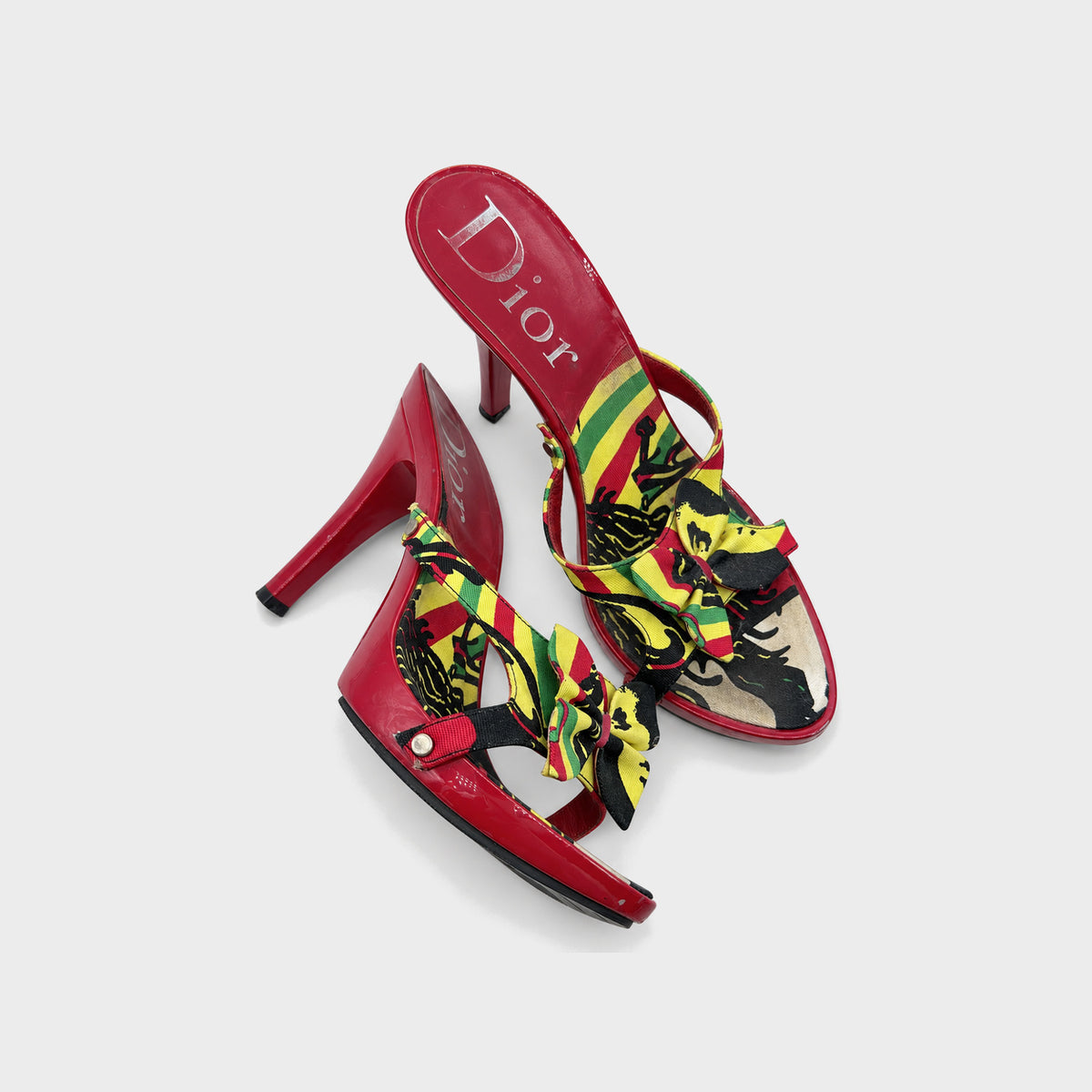 Red Rasta Bow Platform Mules Christian Dior FW 2004 by John Galliano