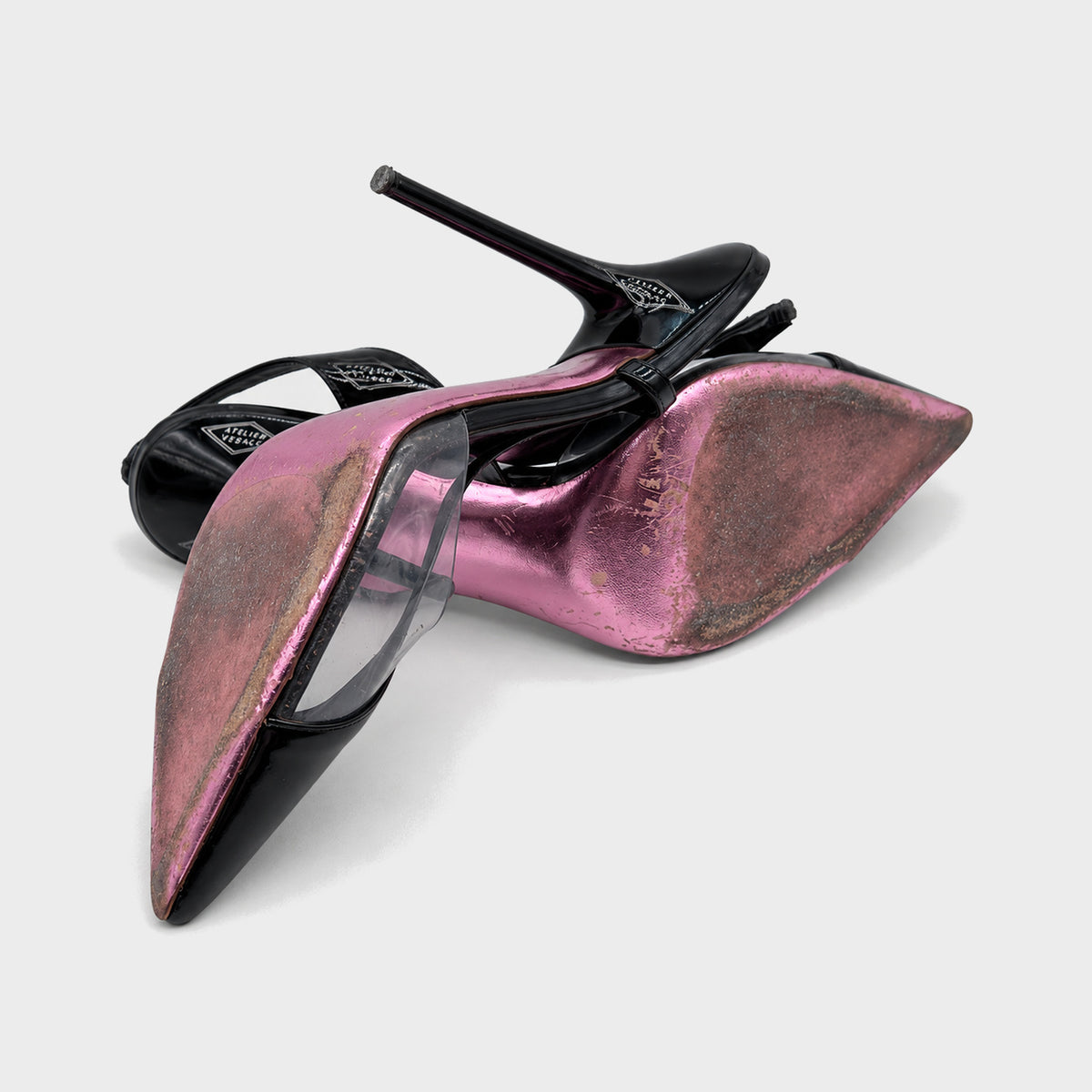 Black Patent & PVC Slingback Pumps Atelier Versace