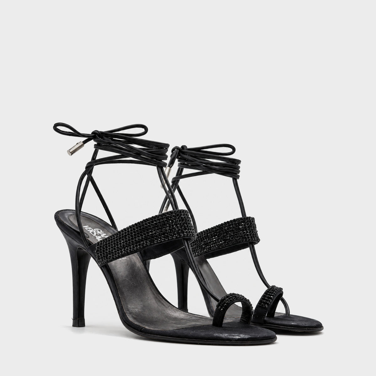 Black Crystal-Strap Sandals Gianni Versace