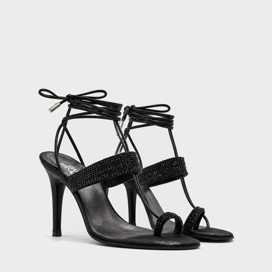 Black Crystal-Strap Sandals Gianni Versace