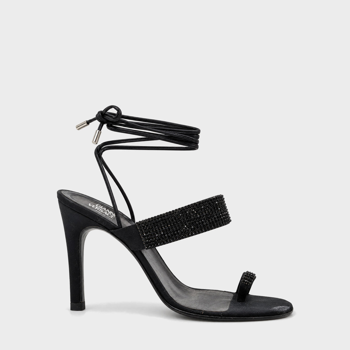 Black Crystal-Strap Sandals Gianni Versace