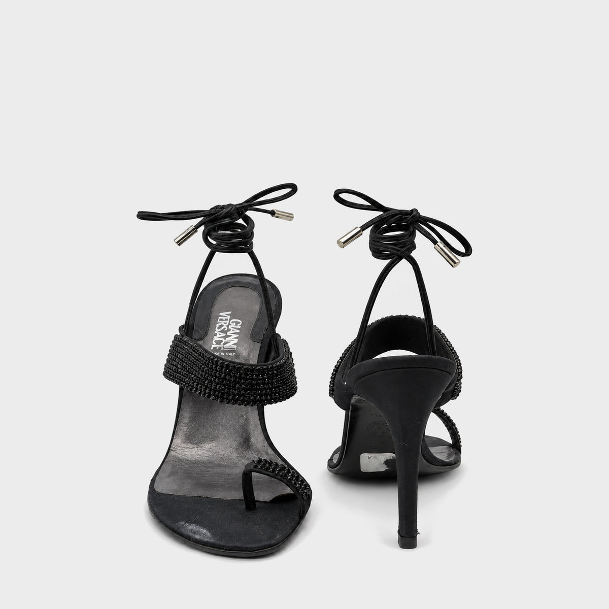 Black Crystal-Strap Sandals Gianni Versace