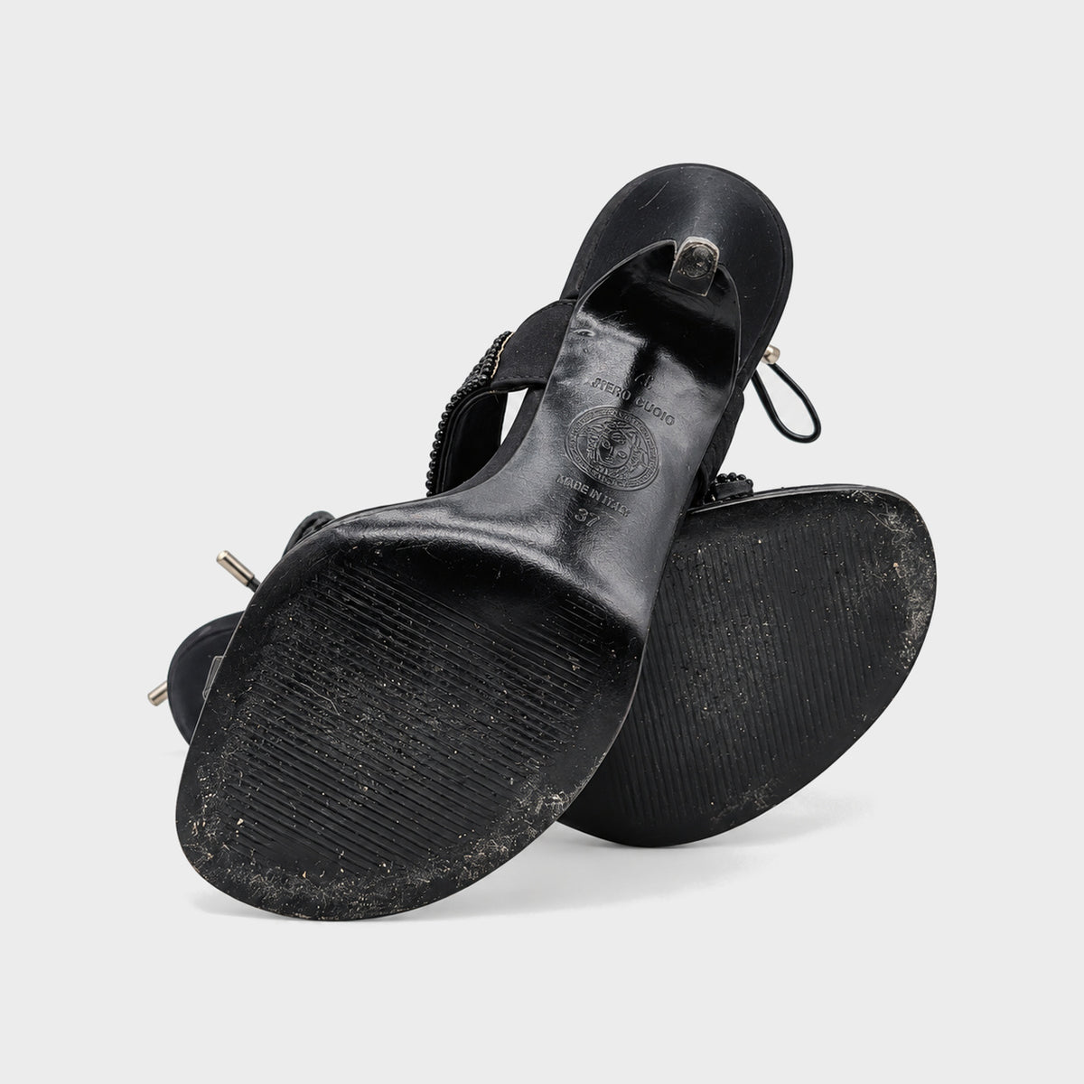 Black Crystal-Strap Sandals Gianni Versace