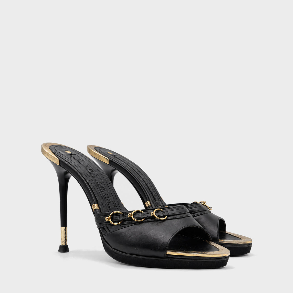 Black Leather & Gold Ring Mules Gianmarco Lorenzi