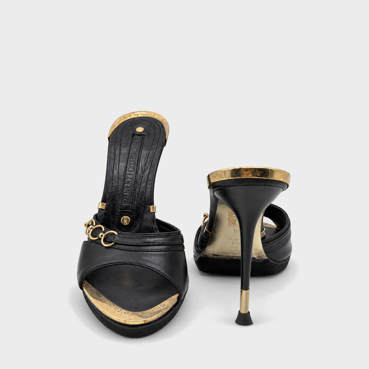 Black Leather & Gold Ring Mules Gianmarco Lorenzi
