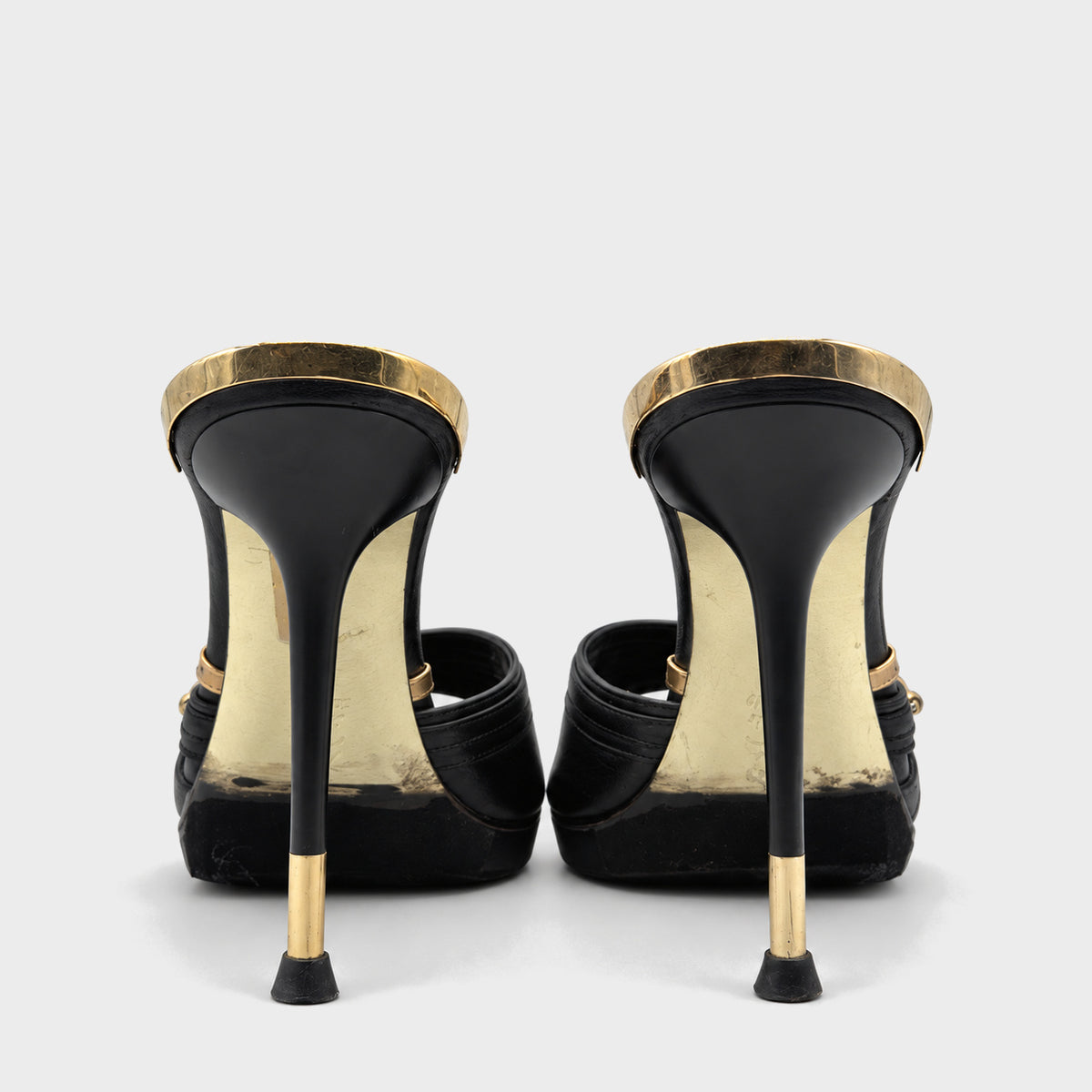 Black Leather & Gold Ring Mules Gianmarco Lorenzi