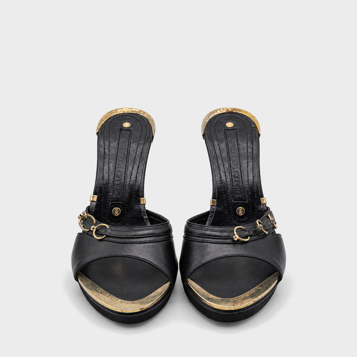 Black Leather & Gold Ring Mules Gianmarco Lorenzi