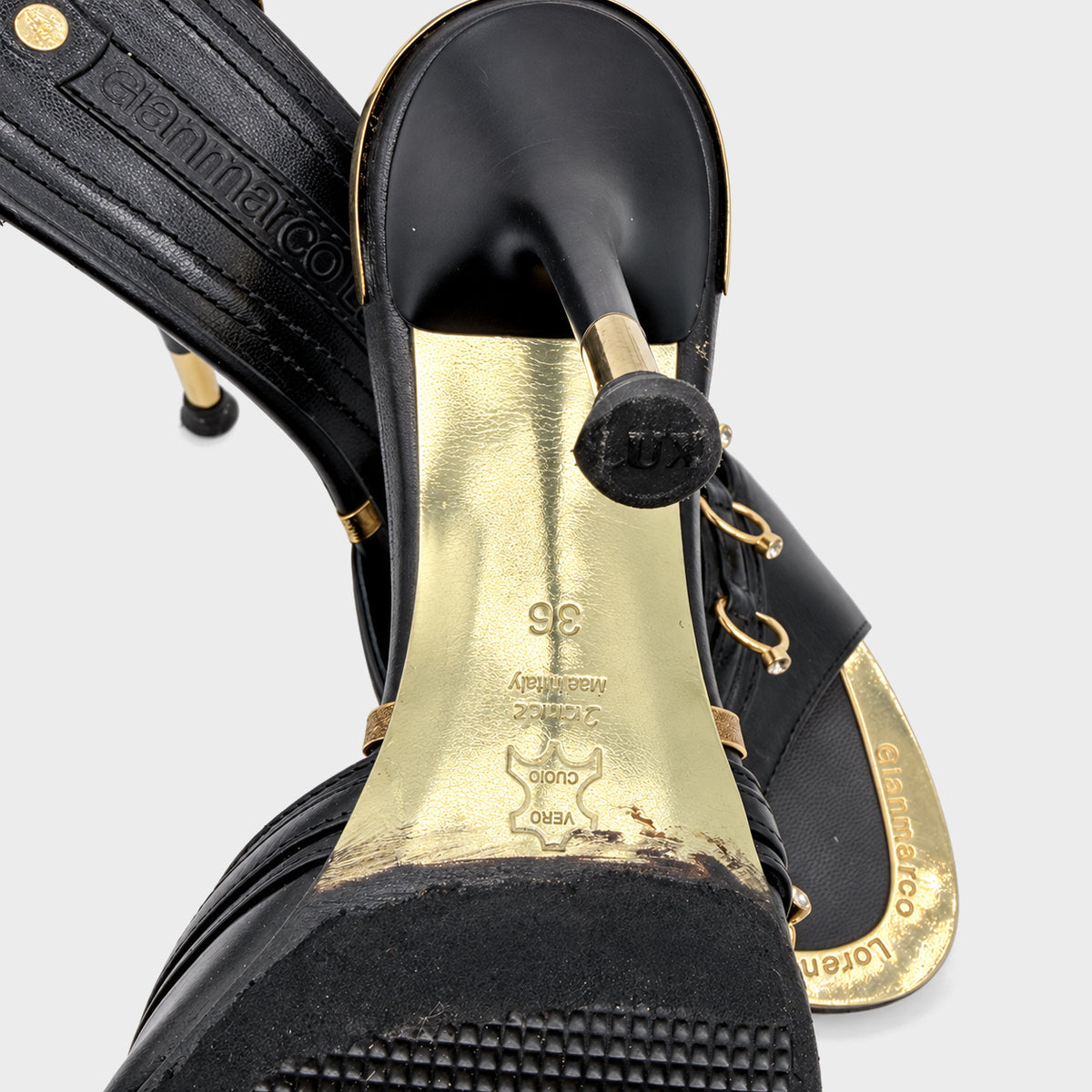 Black Leather & Gold Ring Mules Gianmarco Lorenzi