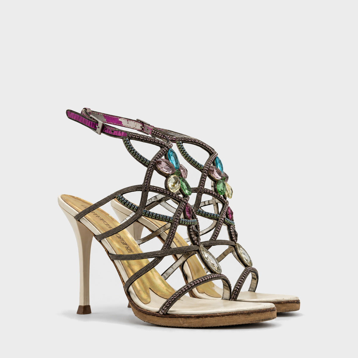 Multicolor Crystal Cage Sandals Gianmarco Lorenzi Circa 2000s