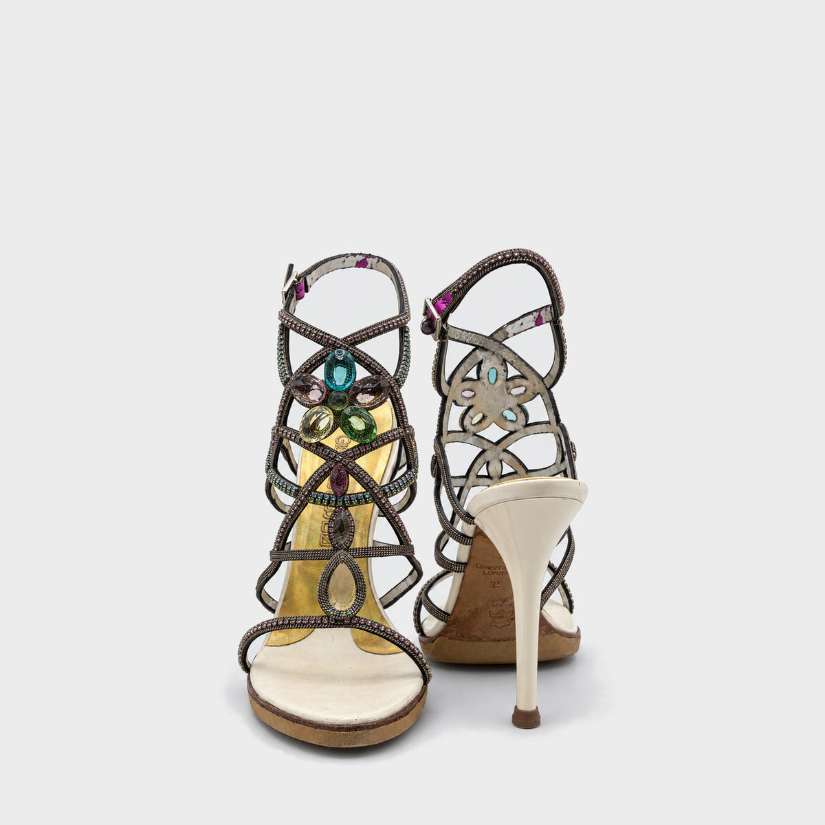Multicolor Crystal Cage Sandals Gianmarco Lorenzi Circa 2000s