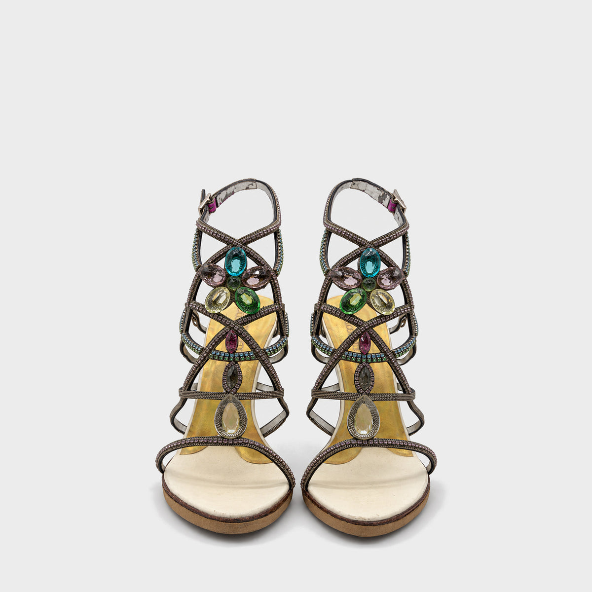 Multicolor Crystal Cage Sandals Gianmarco Lorenzi Circa 2000s