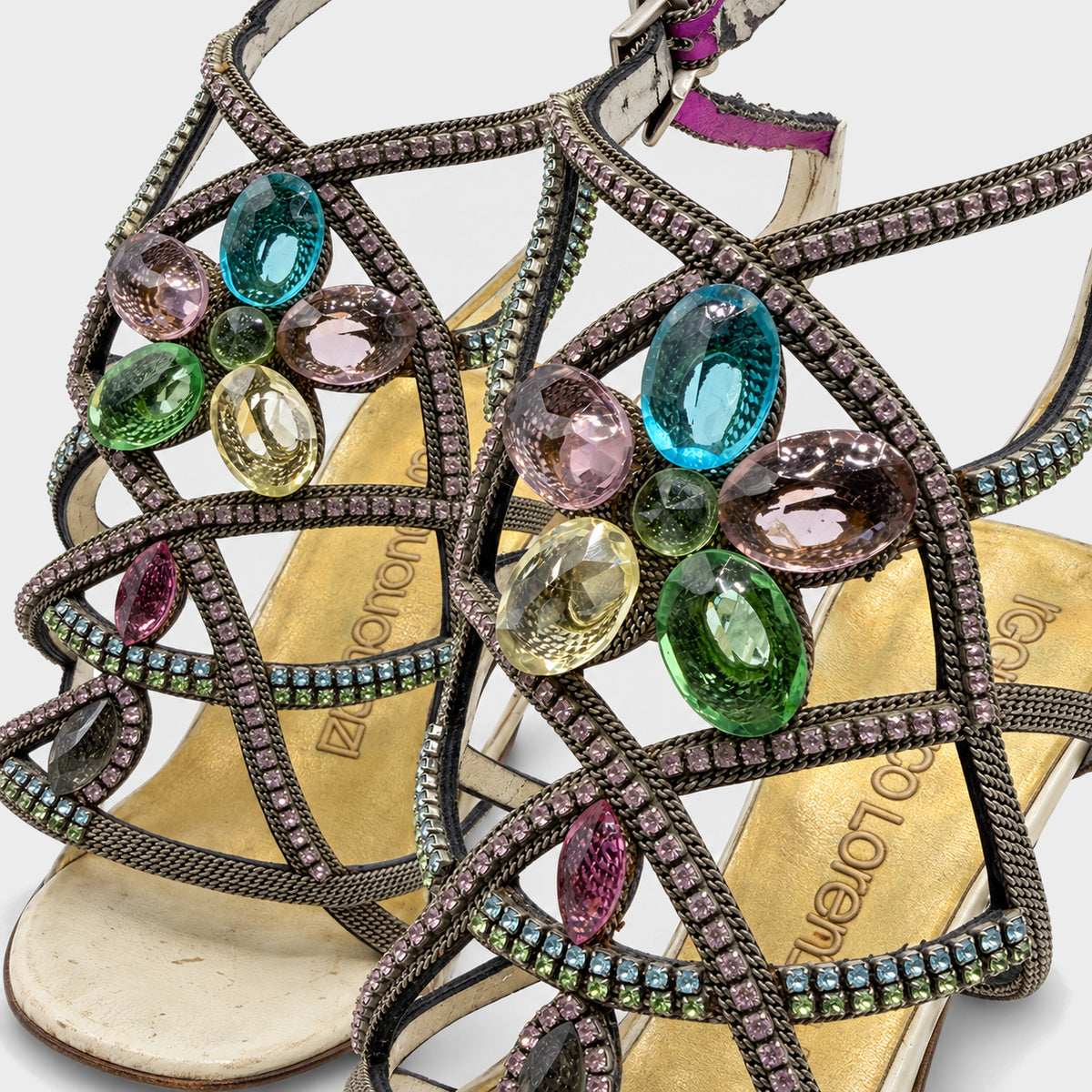 Multicolor Crystal Cage Sandals Gianmarco Lorenzi Circa 2000s