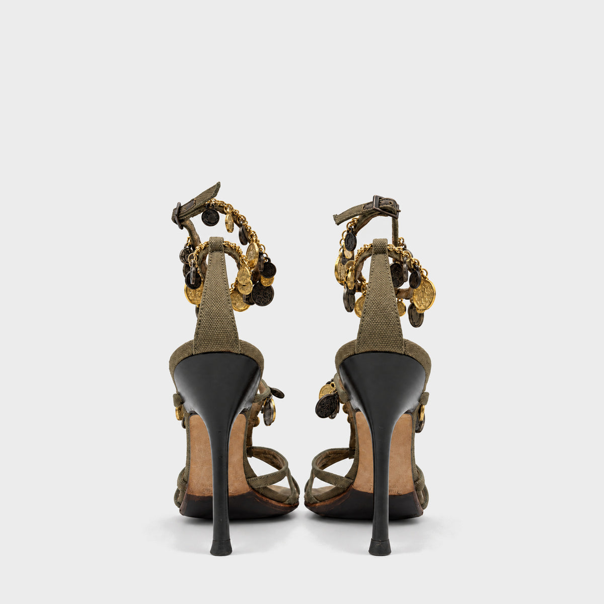 Khaki Coin-Embellished Sandals Roberto Cavalli