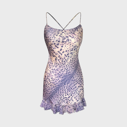 Purple Leopard Silk Mini Dress Roberto Cavalli SS 2000