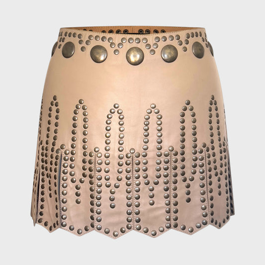 Beige Studded Leather Mini Skirt Dolce & Gabbana SS 2003