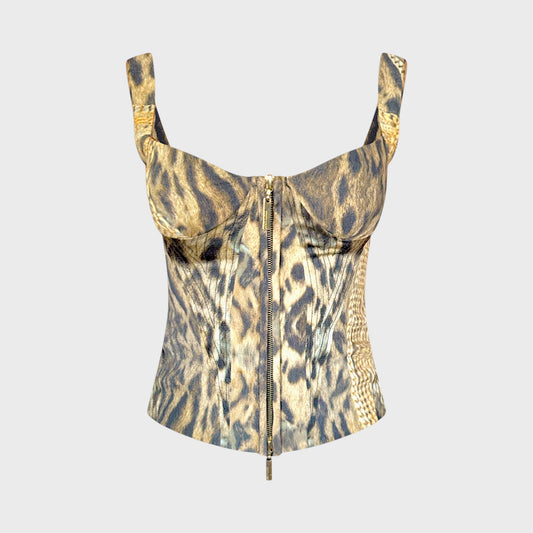 Silk Laced Animal Print Corset Roberto Cavalli 2003