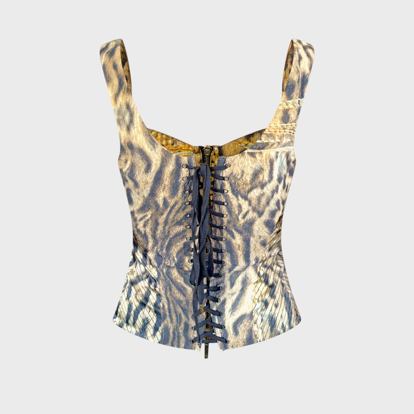 Silk Laced Animal Print Corset Roberto Cavalli 2003