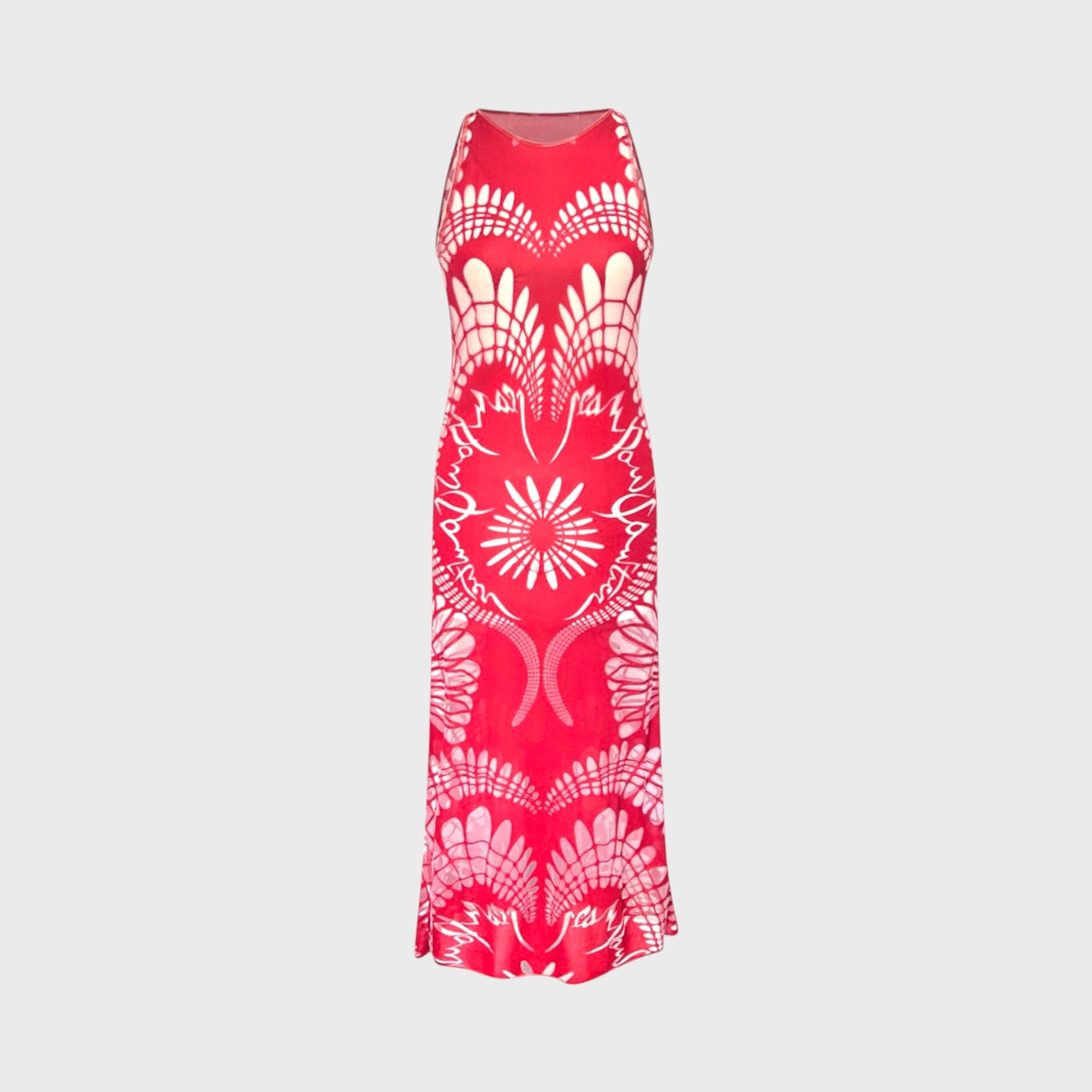 Red Art Nouveau Sheer Cutout Tank Dress Jean Paul Gaultier SS 2001
