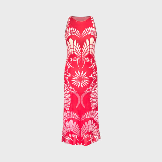 Red Art Nouveau Sheer Cutout Tank Dress Jean Paul Gaultier SS 2001