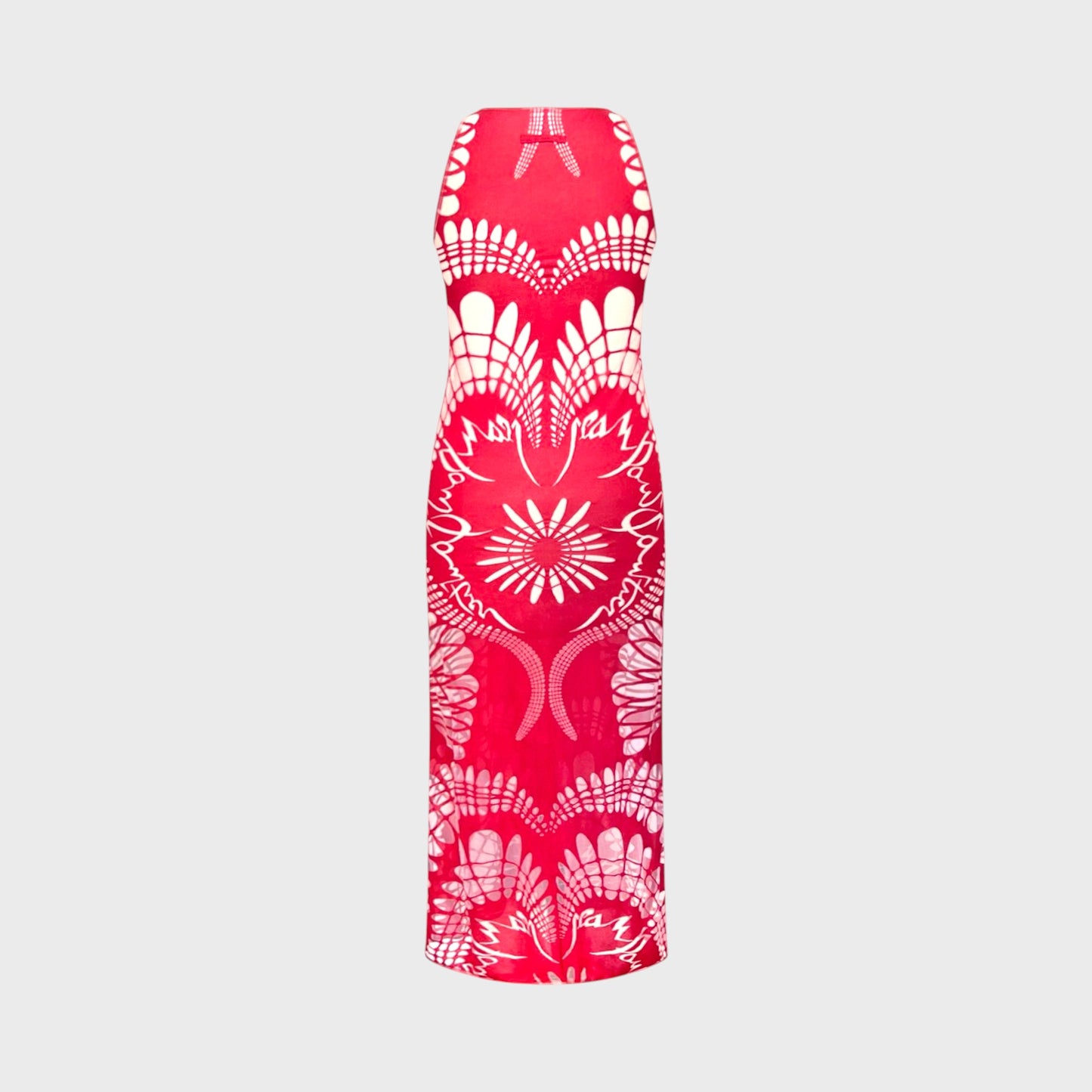 Red Art Nouveau Sheer Cutout Tank Dress Jean Paul Gaultier SS 2001