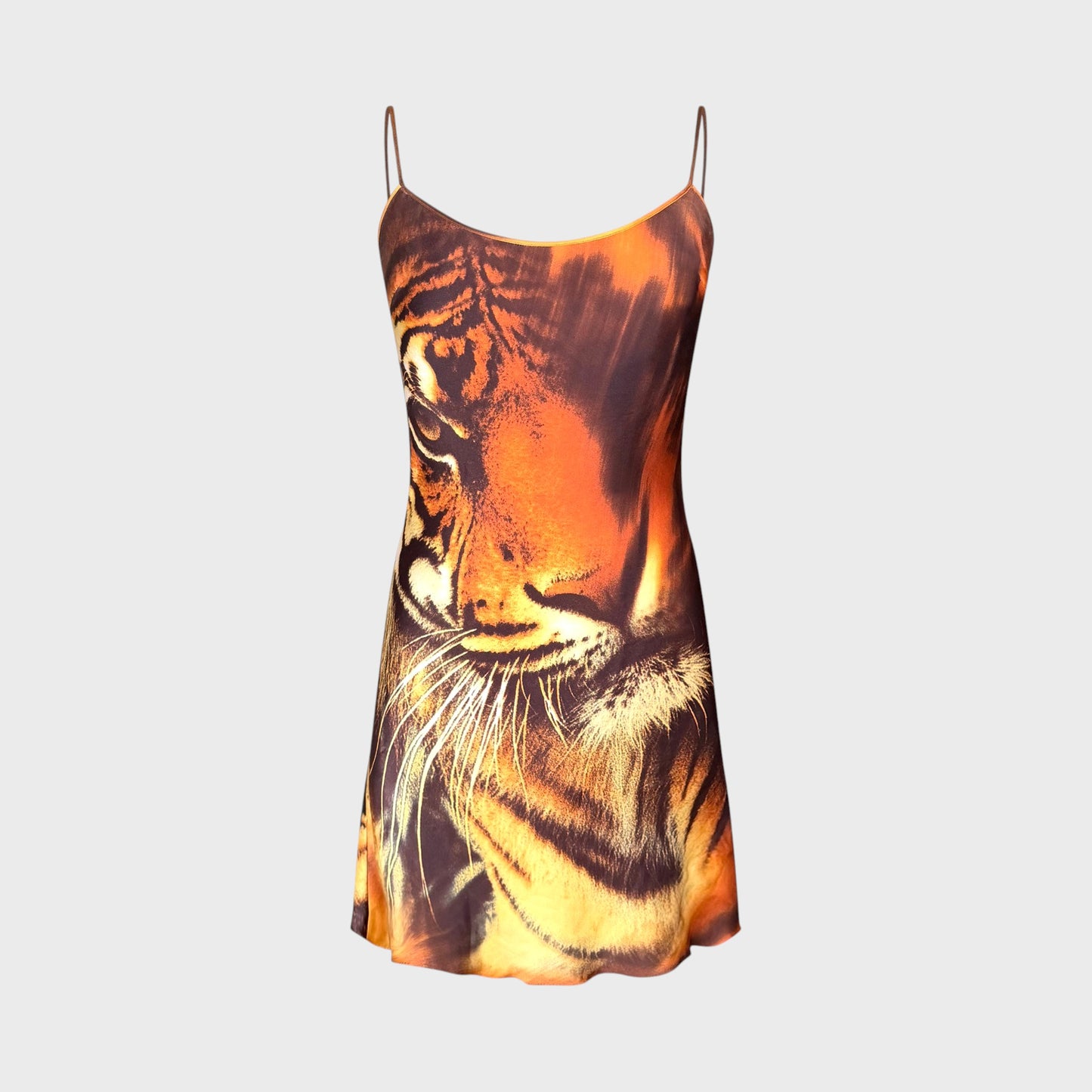 Iconic Tiger Print Silk Midi Dress Roberto Cavalli FW 2000