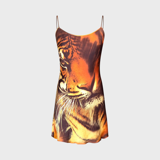 Iconic Tiger Print Silk Midi Dress Roberto Cavalli FW 2000