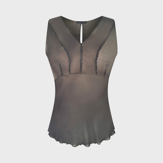 Olive Silk Beaded Runway Top Prada FW 1997 by Miucca Prada