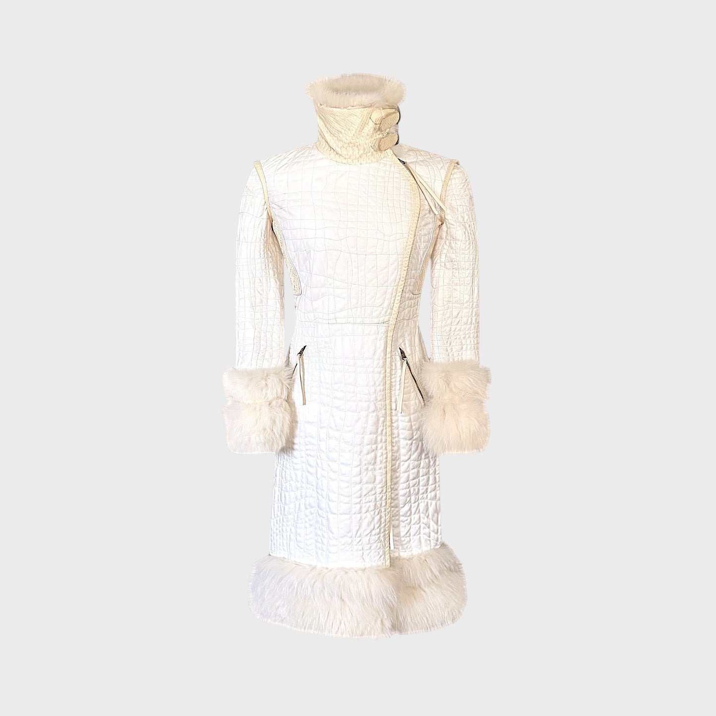 White Leather, Fox & Snake Coat Roberto Cavalli FW 2005