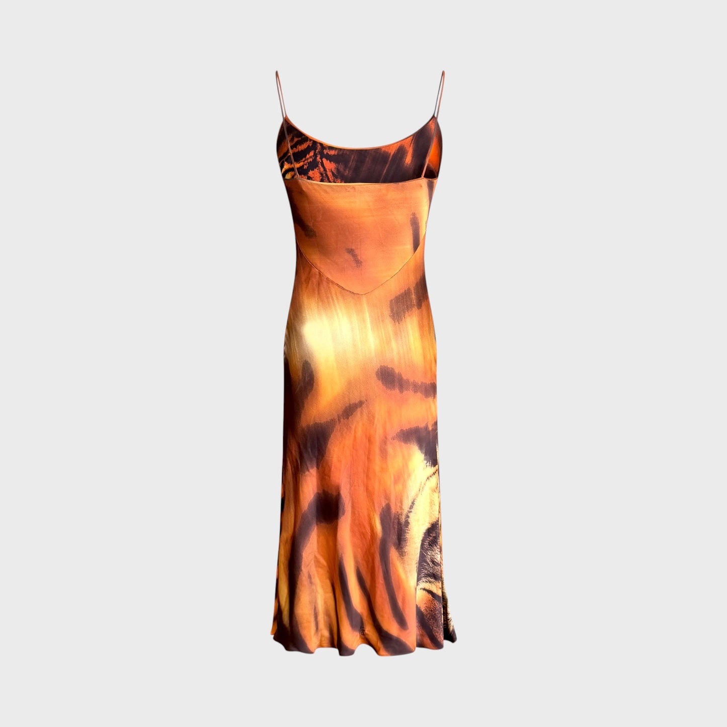 Iconic Tiger Print Silk Satin Maxi Dress Roberto Cavalli FW 2000