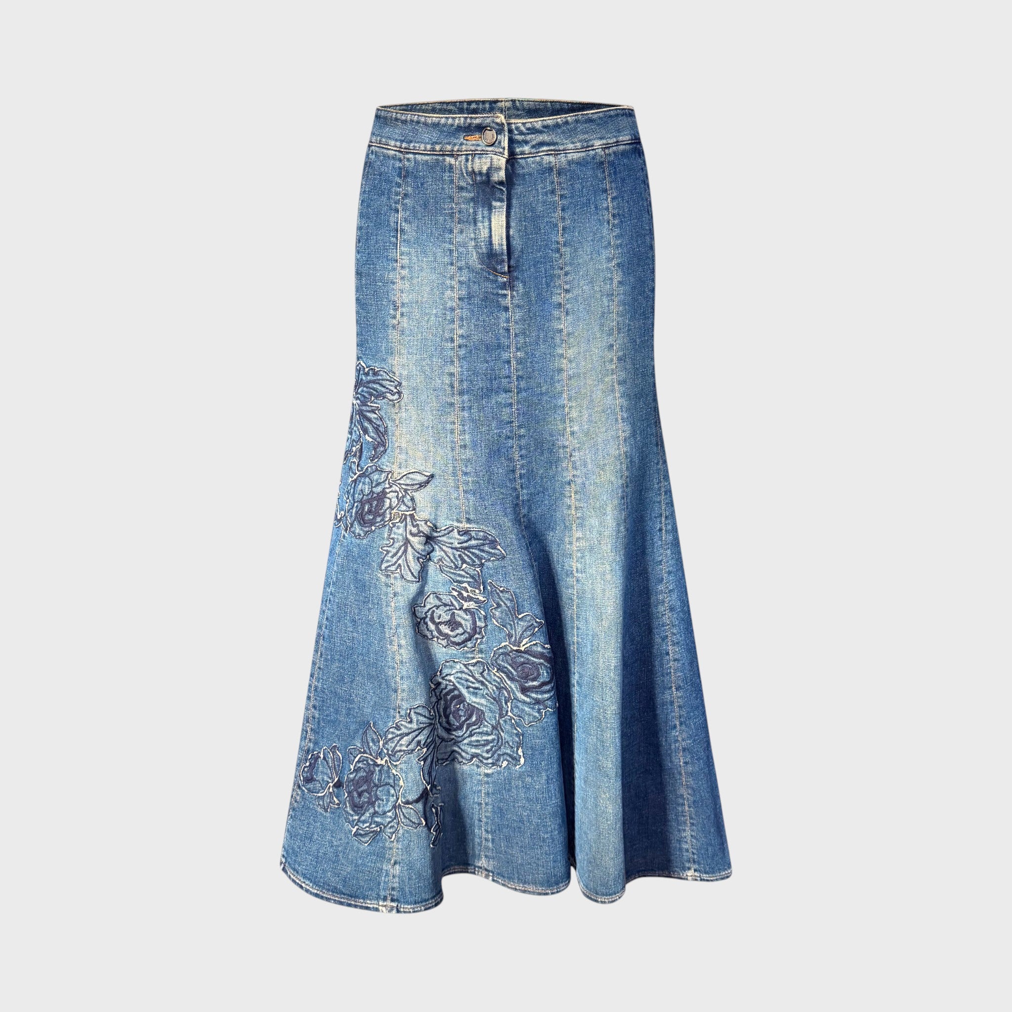 Embroidered Denim Mermaid Skirt Roberto Cavalli FW 2002 – Majco x