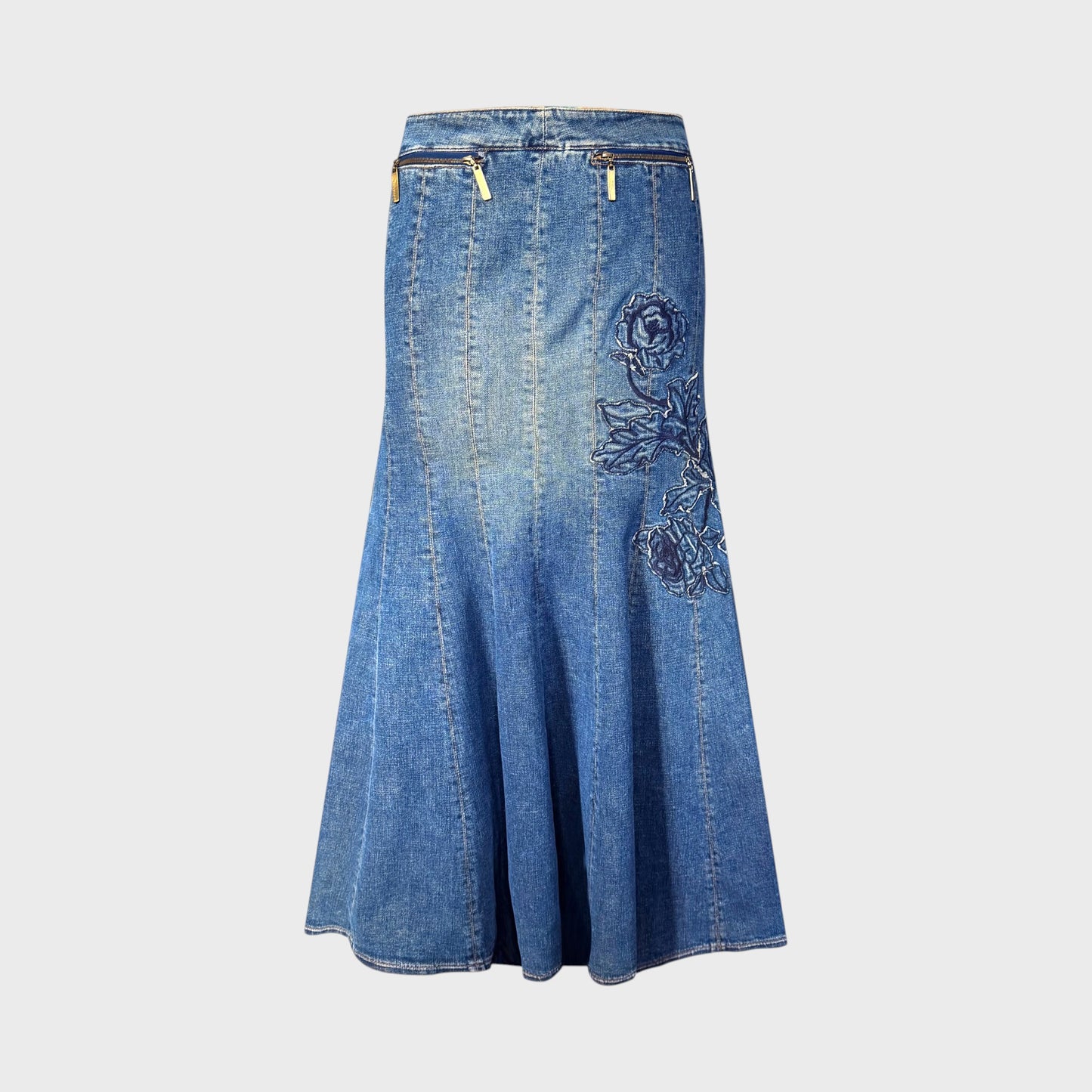 Embroidered Denim Mermaid Skirt Roberto Cavalli FW 2002
