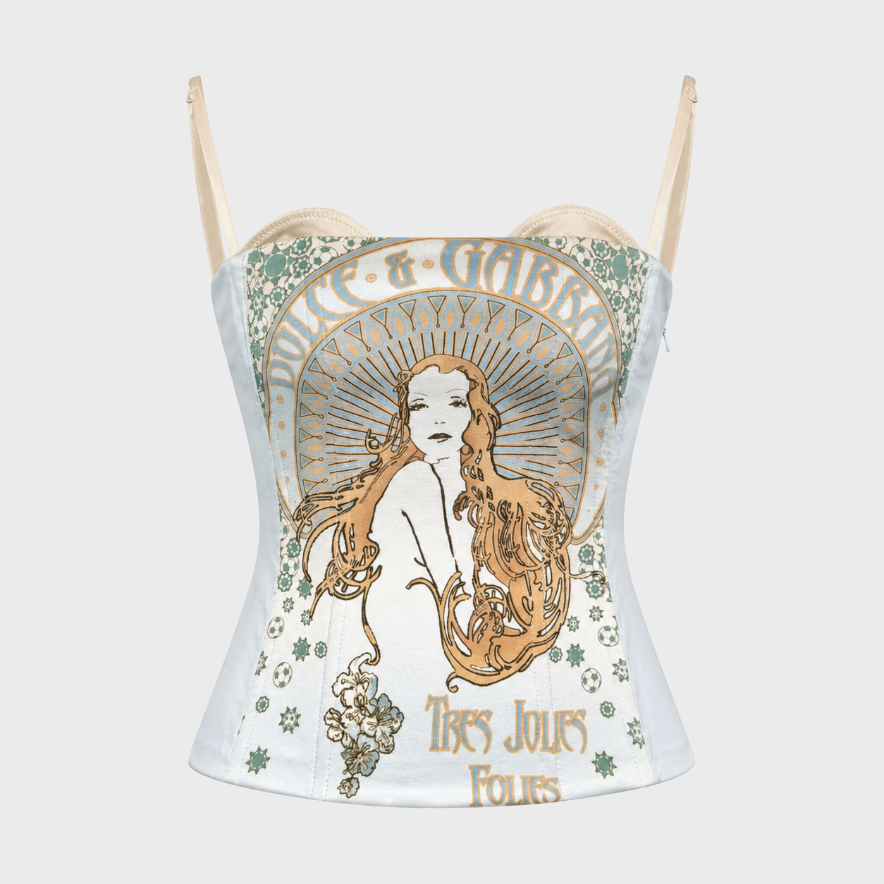 Baby Blue "Mucha" Lace-Up Corset Top Dolce Gabbana