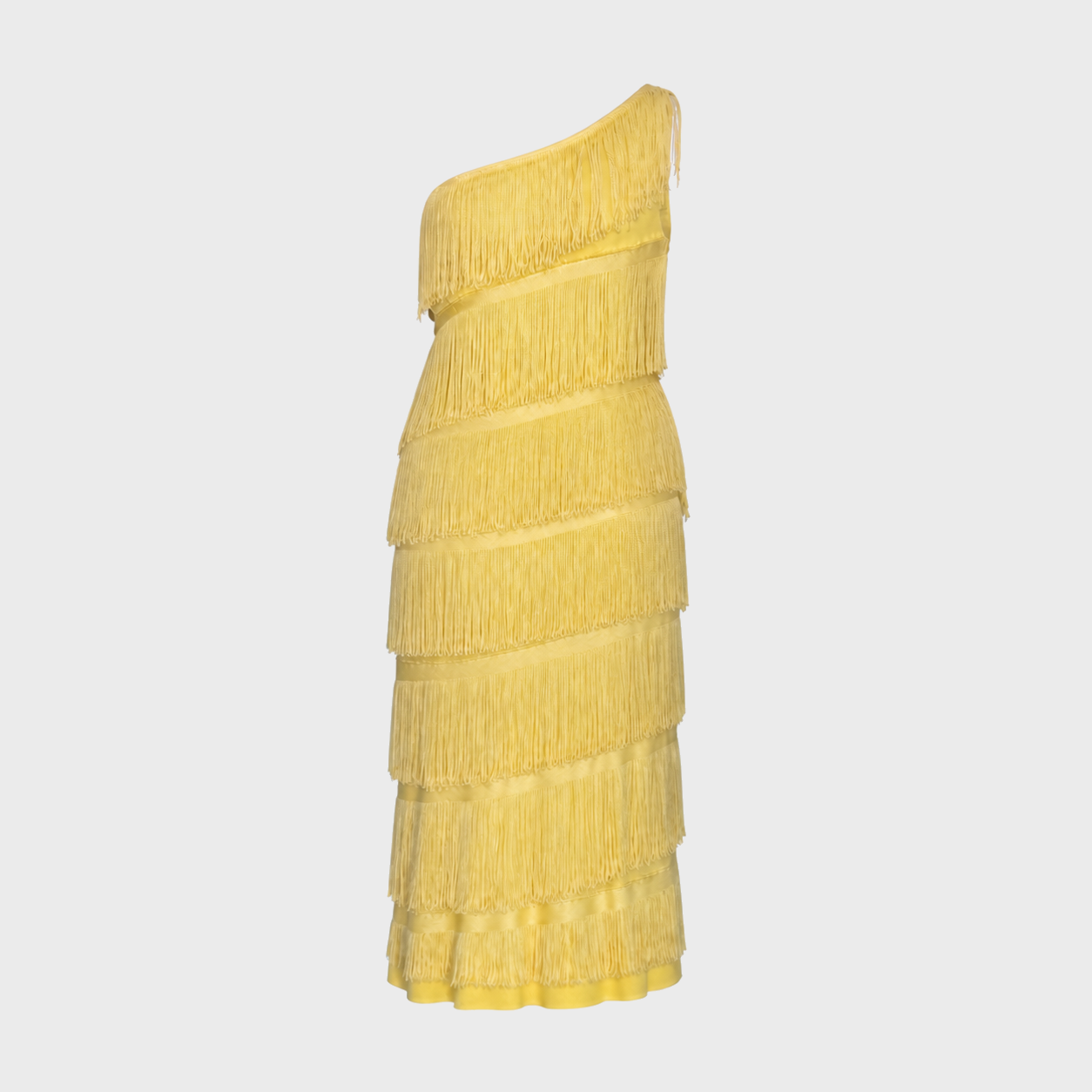 Yellow One-Shoulder Fringed Dress Loris Azzaro 1970s