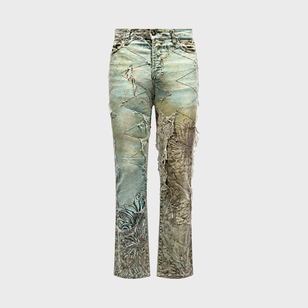Distressed Printed Straight-Leg Jeans Roberto Cavalli 2000s
