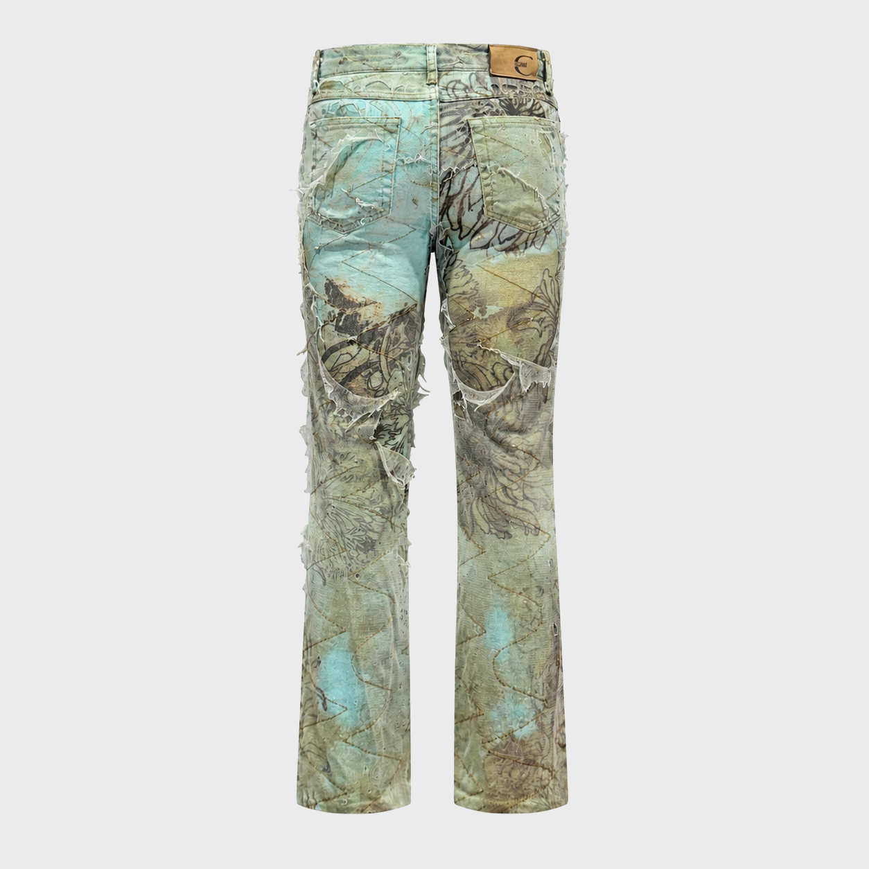 Distressed Printed Straight-Leg Jeans Roberto Cavalli 2000s