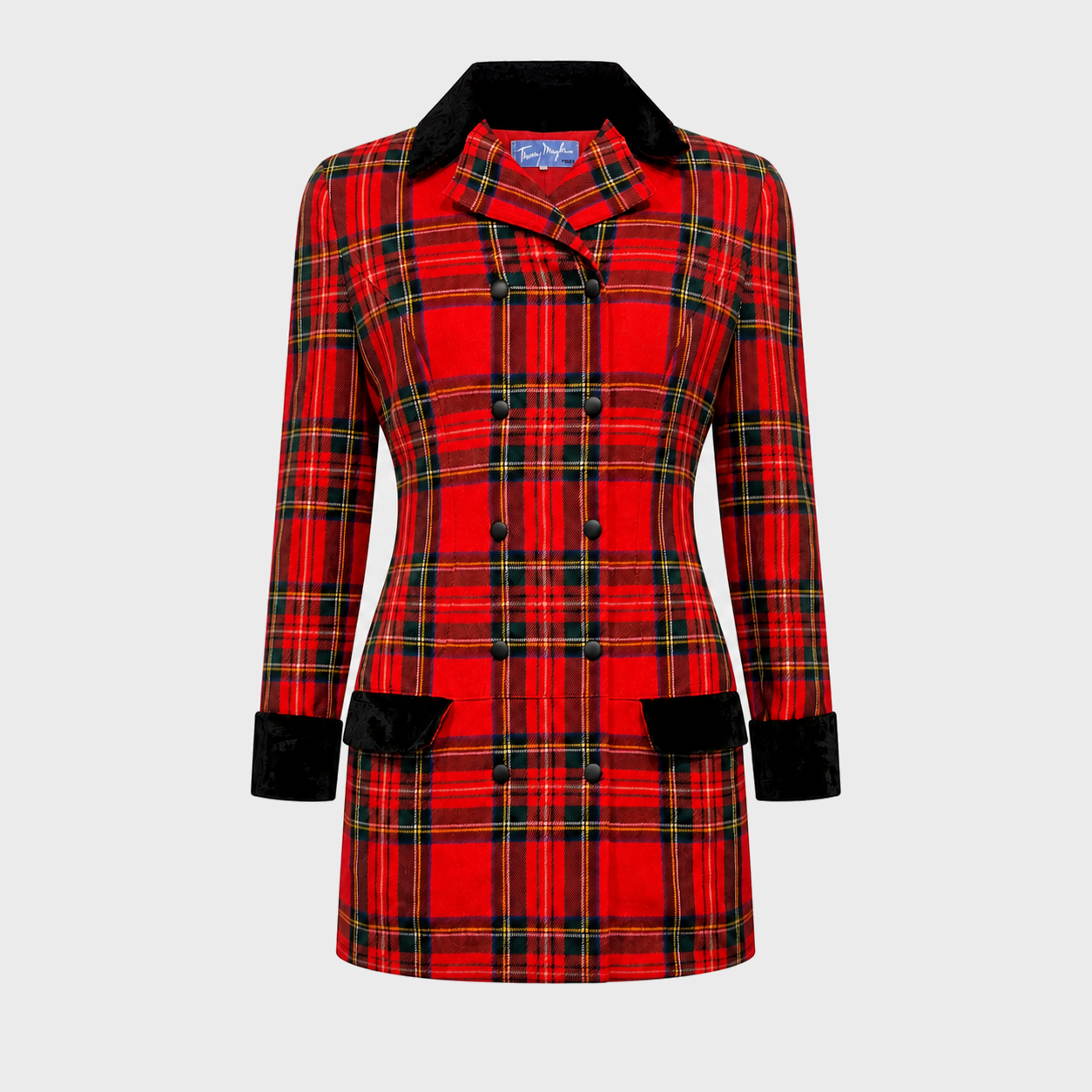 Red Tartan Velvet Trim Jacket Thierry Mugler FW 1983