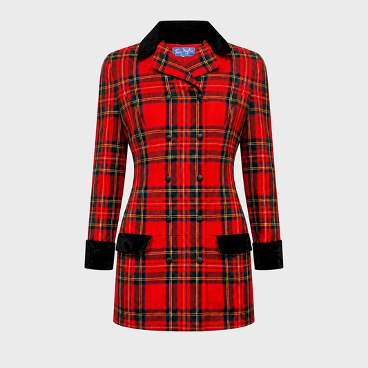Red Tartan Velvet Trim Jacket Thierry Mugler FW 1983