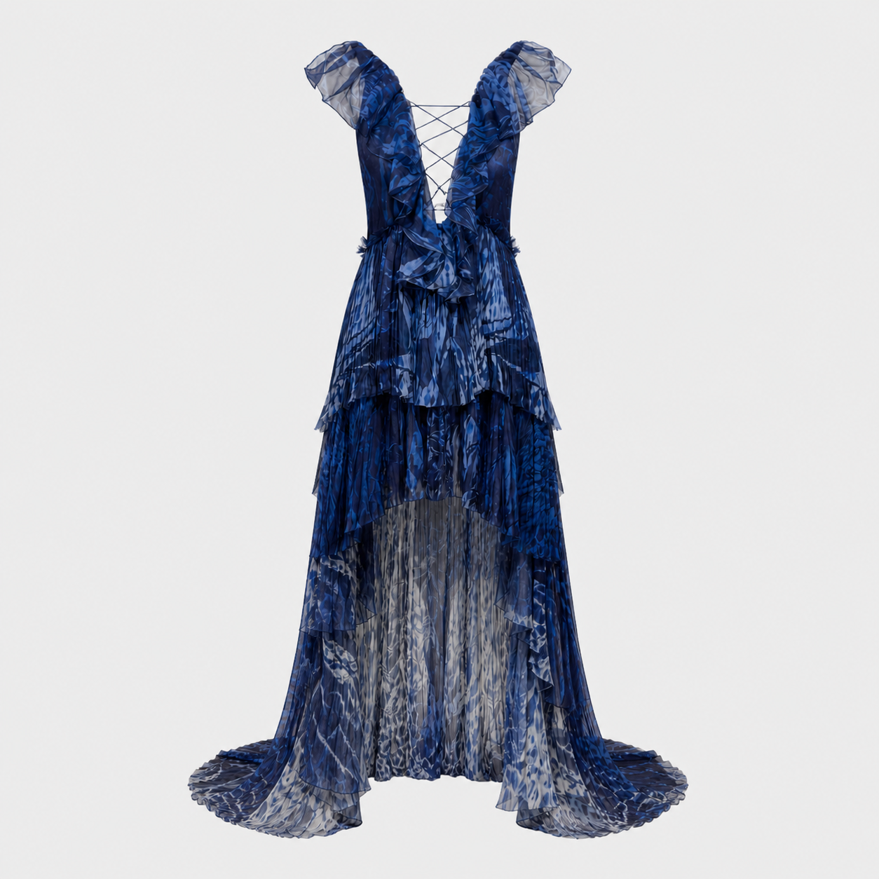 Blue Pleated Chiffon Ruffle Gown Emilio Pucci SS 2011